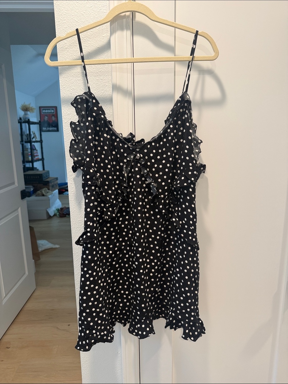 H&M Black Polka Dot Ruffle Slip Dress